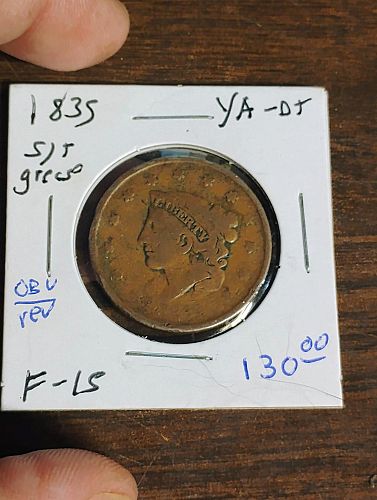 1835 large cent struck through grease obverse and reverse