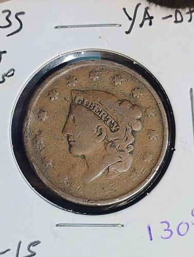 1835 large cent struck through grease obverse and reverse