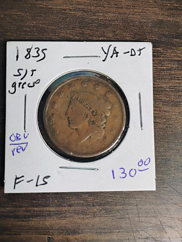 1835 large cent struck through grease obverse and reverse