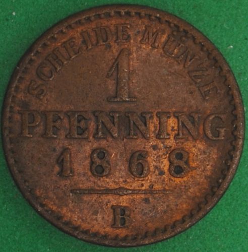 1868B German States/Prussia Pfenning VF