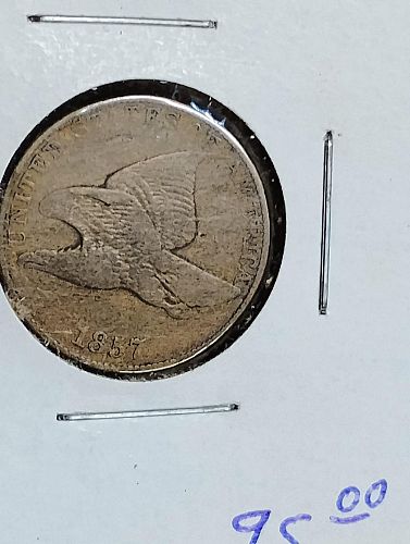 1857 FLYING EAGLE CENT F-12 STRUCK THROUGH GREASE ERROR COIN (LOT-2)