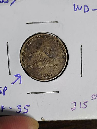 1857 FLYING EAGLE CENT CLIP ERROR COIN VF-35