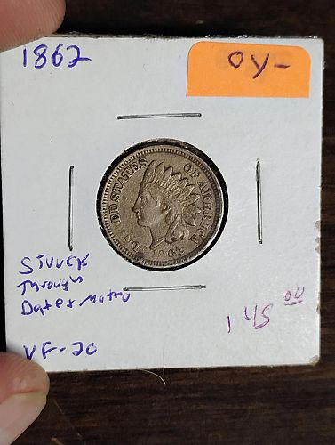 1862  INDIAN CENT VF-20 STRUCK THROUGH GREASE ERROR COIN