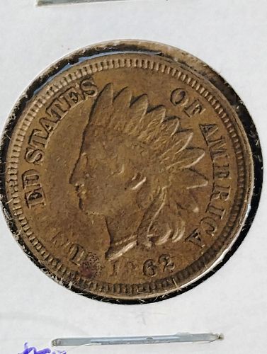 1862  INDIAN CENT VF-20 STRUCK THROUGH GREASE ERROR COIN