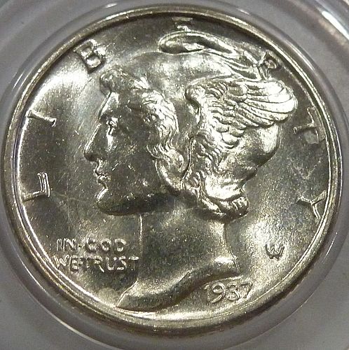 1937-D Brilliant  Uncirculated Mercury Dime  With Full Split Bands  BU ( WM-11)