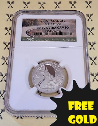 2015-S Blue Ridge (North Carolina) ATB Quarter NGC PF 69 UCam with FREE 1/2 GOLDBACK*