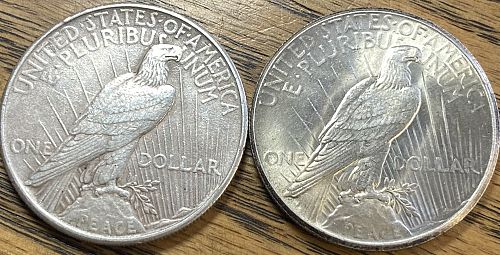 1924 & 1925 peace dollars in EXTREMELY FINE AND ALMOST UNCIRCULATED condition