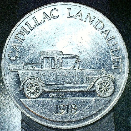 1968 SUNOCO ANTIQUE AUTO ALUMINUM MEDAL, CADILLAC LANDAULET