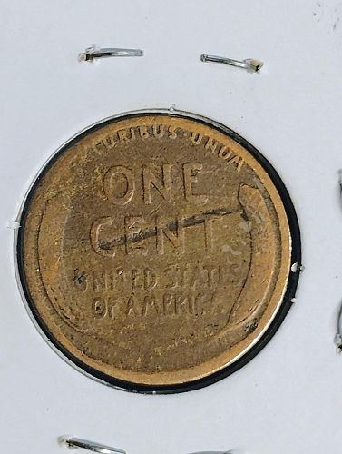 1919 LINCOLN WHEAT CENT VG-8 2.9 GR. S/T SPLIT PLANCHET & LAMINATIONS TRIPLE ERROR