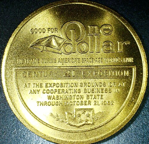 1962 Seattle World's Fair Token Century 21 Expo $1 Dollar 39mm Medal Space-Age