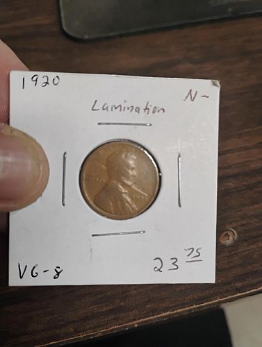 1920 LINCOLN WHEAT CENTS VG-8 LAMINATION ON OBVERSE ERROR COIN