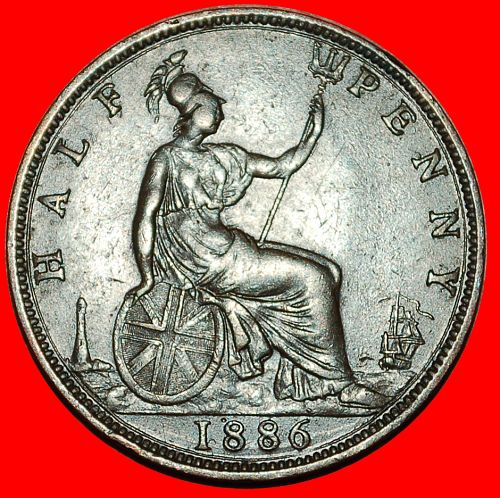 Ⰶ MISTRESS OF THE SEAS: UNITED KINGDOM ★ HALF PENNY 1886 SHIP VICTORIA (1837-1901)! I