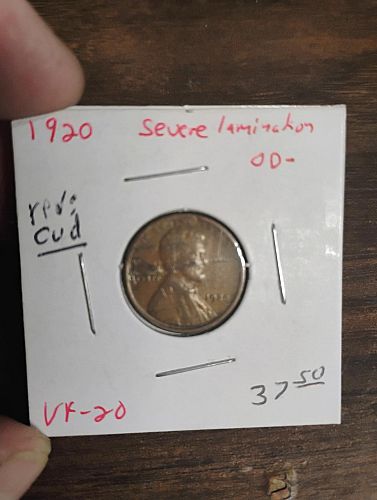1920 LINCOLN WHEAT CENT VF-20 OBVERSE: SEVER LAMINATION, REVERSE: CUD ERROR COIN!!