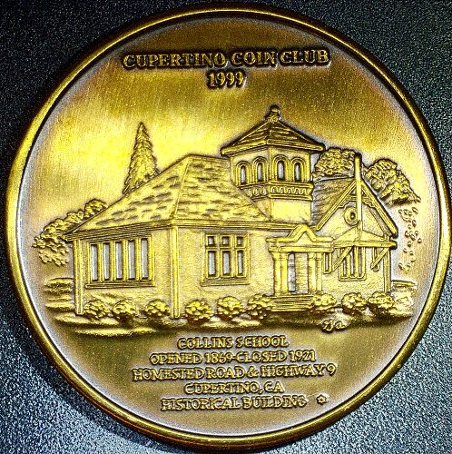1996 Cupertino Coin Club Token 29th Annual Coin Collins School Brass 1.5" 27 G
