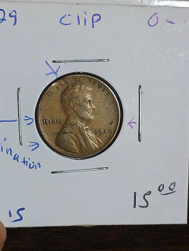 1929 LINCOLN WHEAT CENTS F-15 CLIP AND LAMINATIONS ON OBVERSE ERROR COIN
