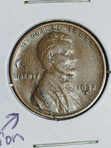 1932-D LINCOLN WHEAT CENT AU-55 BN RETAINED LAMINATION OBVERSE ERROR COIN