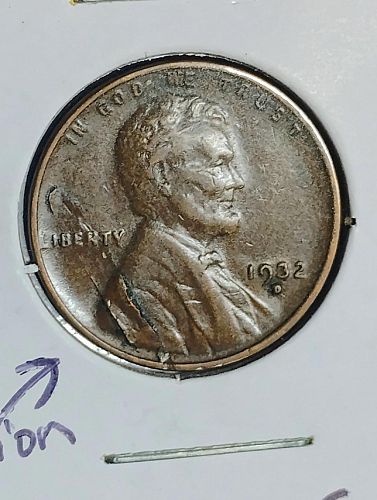 1932-D LINCOLN WHEAT CENT AU-55 BN RETAINED LAMINATION OBVERSE ERROR COIN