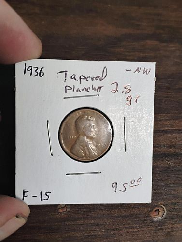 1936 LINCOLN WHEAT CENT F-15 TAPERED PLANCHET 2,8 GRAMS ERROR COIN