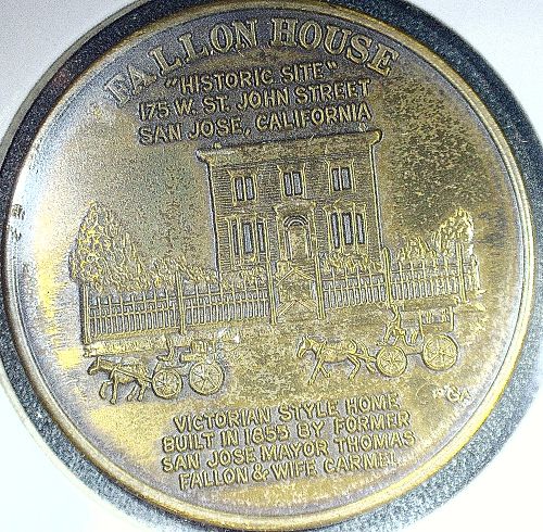 1996 Fallon House & Peralta Adobe San Jose CA Coin Club Medal/Token