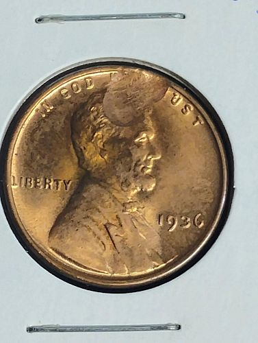 1936 LINCOLN WHEAT CENT MS-66 RED STRUCK THROUGH OBVERSE & ROTATED DIE ERROR COIN