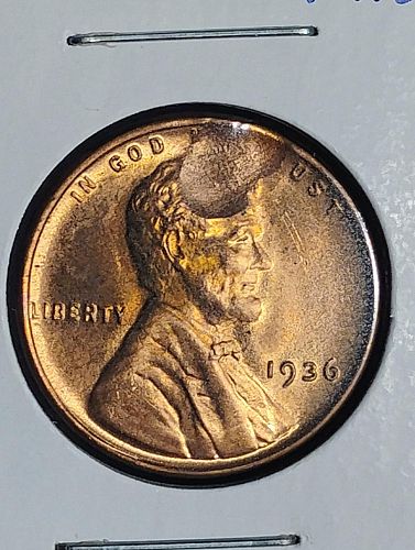 1936 LINCOLN WHEAT CENT MS-66 RED STRUCK THROUGH OBVERSE & ROTATED DIE ERROR COIN