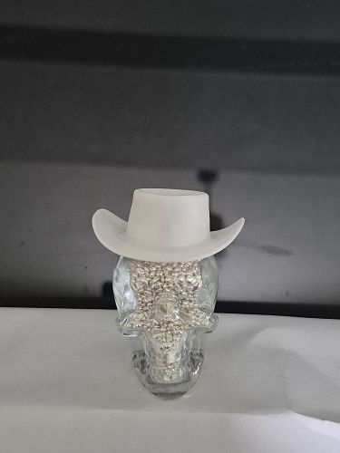 2024 3OZ .999 PURE SILVER SHOT IN CRYSTALINE SKULL WITH COWBOY HAT