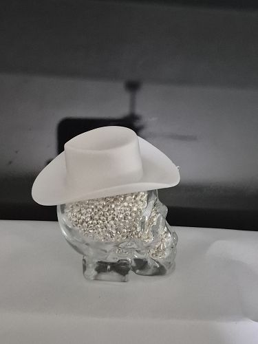 2024 3OZ .999 PURE SILVER SHOT IN CRYSTALINE SKULL WITH COWBOY HAT