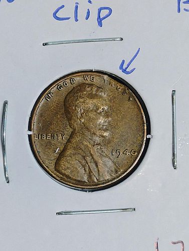 1940 LINCOLN WHEAT CENT XF-40 CLIP ERROR COIN