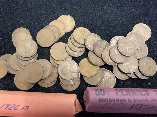 1920-D Lincoln Cent Roll (50), Average Circulated.