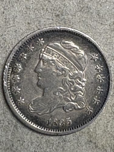 1835  Capped Bust Half Dime Small Date, Large 5c VF