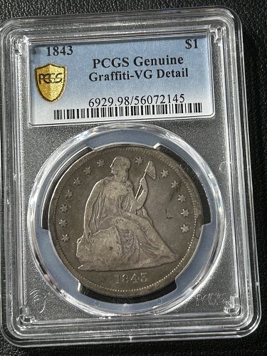 1843-P Certified Liberty Seated Dollar VG
