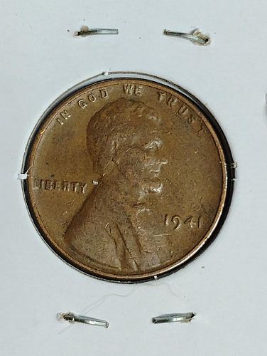 1941 LINCOLN WHEAT CENT VF-20 LAMINATION ON REVERSE ERROR COIN