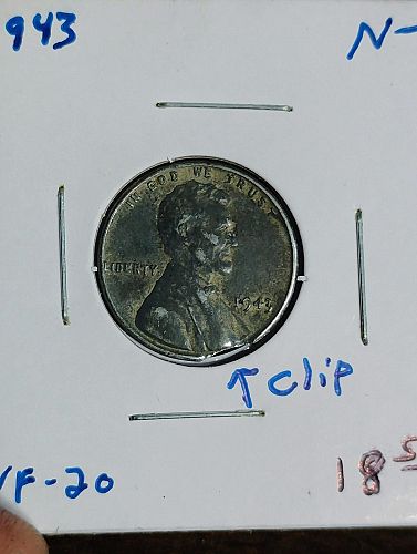 1943 LINCOLN STEEL WHEAT CENT VF-20 DET,: CORROSION  CLIP ERROR COIN