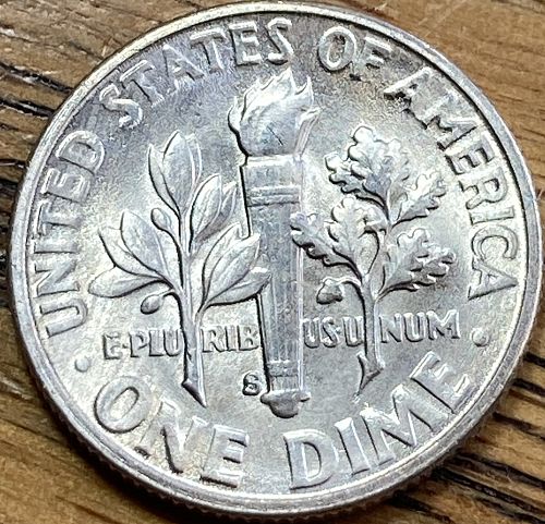 1955S Roosevelt dime in ALMOST UNCIRCULATED+ condition