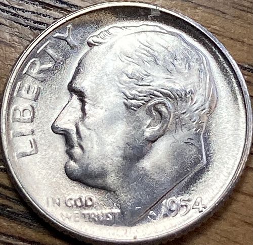 1954S Roosevelt dime fresh from a roll