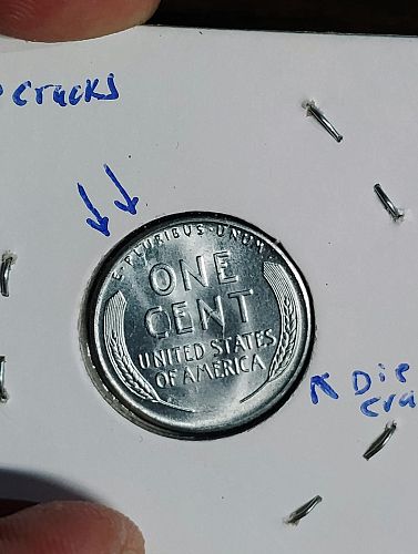 1943 LINCOLN WHEAT CENT MS-67 DIE CRACKS OBVERSE & REVERSE ERROR COIN