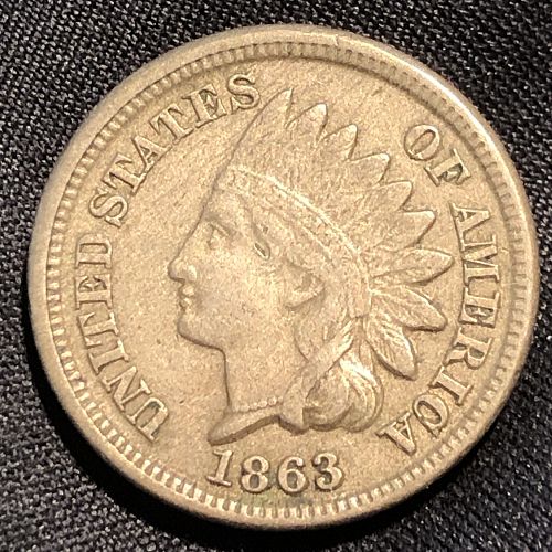 1863 P Indian Head Cent Small Cent Coin - XF (Extra Fine) condition