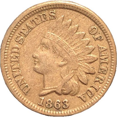 1863 P Indian Head Cent Small Cent Coin - XF (Extra Fine) condition