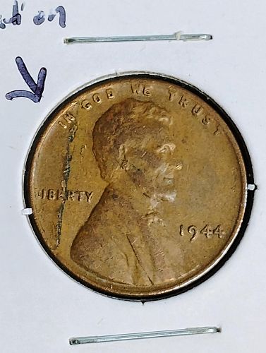 1944 lincoln wheat cent vf-25 obverse lamination error coin