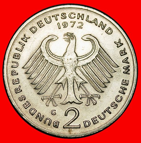 Ⰶ ADENAUER (1876-1967): GERMANY ★ 2 MARKS 1972G I+A+r1! BADEN-WUERTTEMBERG!