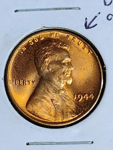 1944 LINCOLN WHEAT CENT MS-66, RED STRUCK THROUGH REVERSE & DOUBLING ON MOTTO OBVERSE
