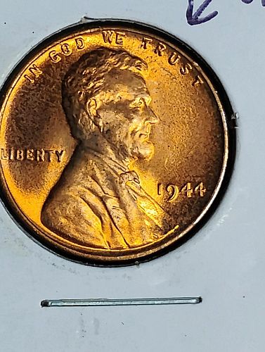 1944 LINCOLN WHEAT CENT MS-66, RED STRUCK THROUGH REVERSE & DOUBLING ON MOTTO OBVERSE
