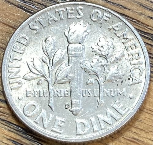 1958D Roosevelt dime in ALMOST UNCIRCULATED condition