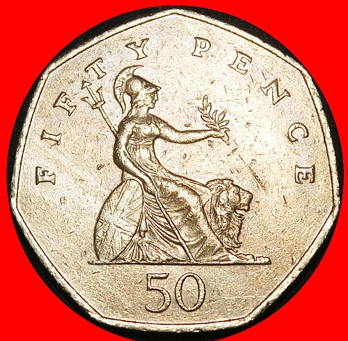 Ⰶ HEPTAGON (1998-2009): GREAT BRITAIN ★ FIFTY 50 PENCE 2001! ELIZABETH II (1953-2022)
