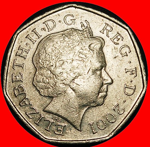Ⰶ HEPTAGON (1998-2009): GREAT BRITAIN ★ FIFTY 50 PENCE 2001! ELIZABETH II (1953-2022)