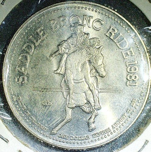 1981 CALGARY STAMPEDE DOLLAR SOUVENIR TOKEN - Saddle Bronc Ride - Guy Weadick