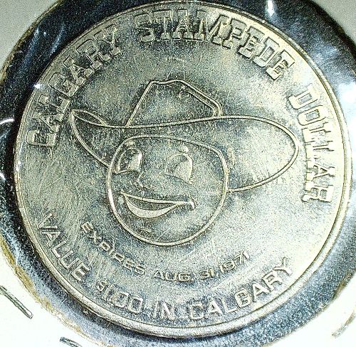 1971 Calgary Stampede Rodeo Dollar horse cowboy metal collectible round