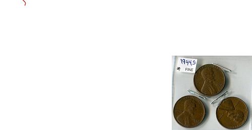 3 - 1944 - S  LINCOLN  CENTS  --  FINE