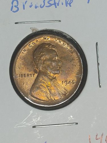 1945 LINCOLN WHEAT CENT MS-65, BN BROADSTRUCK ERROR COIN