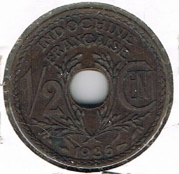 &frac12; Cent, French Indochina, 1936